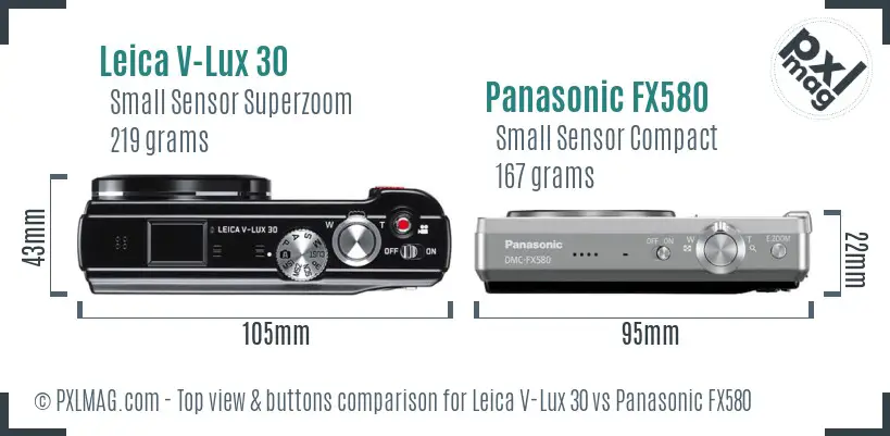 Leica V-Lux 30 vs Panasonic FX580 top view buttons comparison Leica V-Lux 30 vs Panasonic FX580 top view buttons comparison