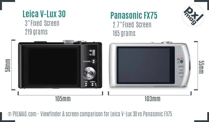 Leica V-Lux 30 vs Panasonic FX75 Screen and Viewfinder comparison