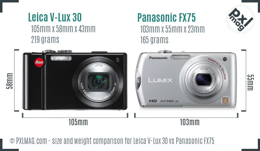 Leica V-Lux 30 vs Panasonic FX75 size comparison