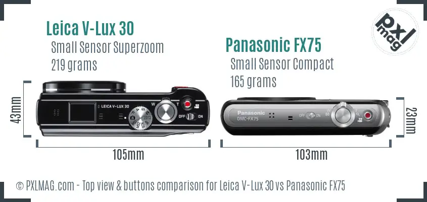 Leica V-Lux 30 vs Panasonic FX75 top view buttons comparison