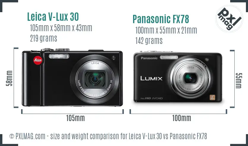 Leica V-Lux 30 vs Panasonic FX78 size comparison