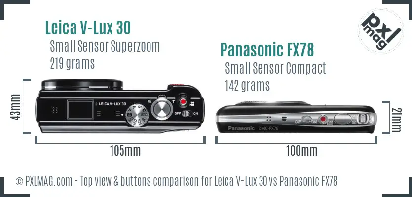 Leica V-Lux 30 vs Panasonic FX78 top view buttons comparison