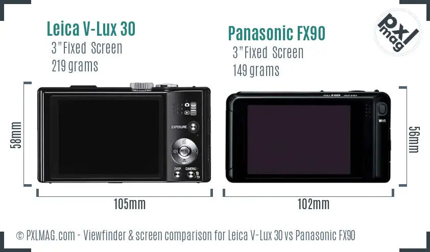 Leica V-Lux 30 vs Panasonic FX90 Screen and Viewfinder comparison