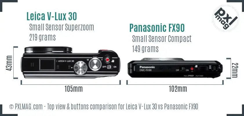 Leica V-Lux 30 vs Panasonic FX90 top view buttons comparison
