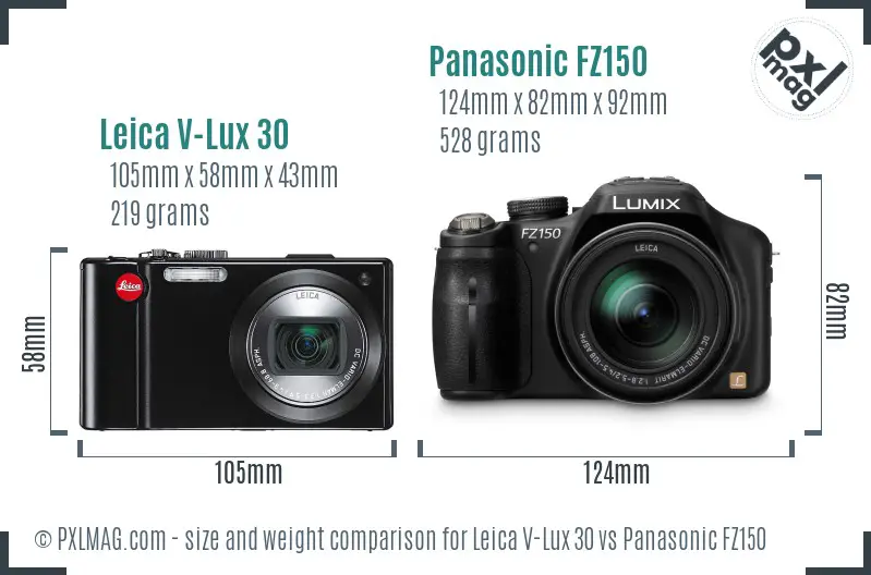 Leica V-Lux 30 vs Panasonic FZ150 size comparison