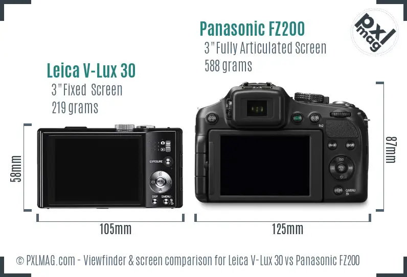 Leica V-Lux 30 vs Panasonic FZ200 Screen and Viewfinder comparison