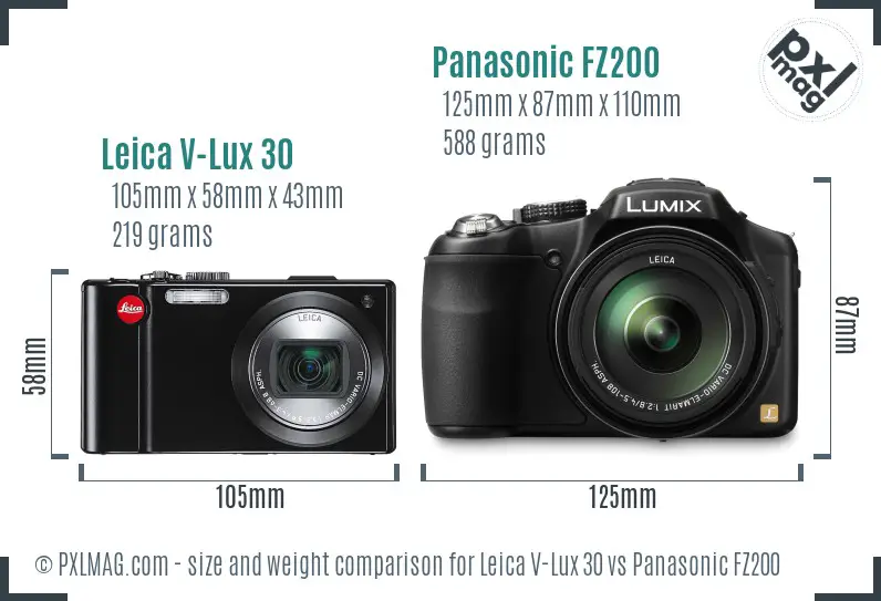 Leica V-Lux 30 vs Panasonic FZ200 size comparison