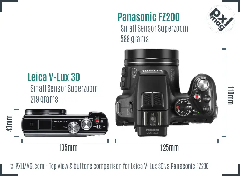 Leica V-Lux 30 vs Panasonic FZ200 top view buttons comparison