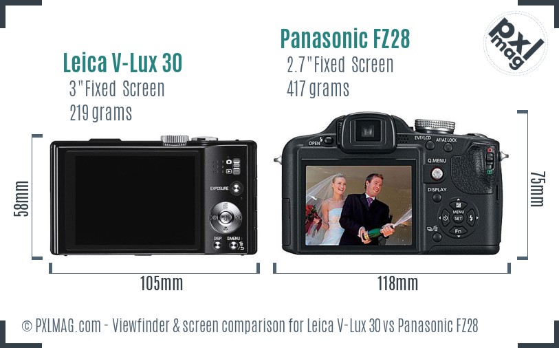 Leica V-Lux 30 vs Panasonic FZ28 Screen and Viewfinder comparison