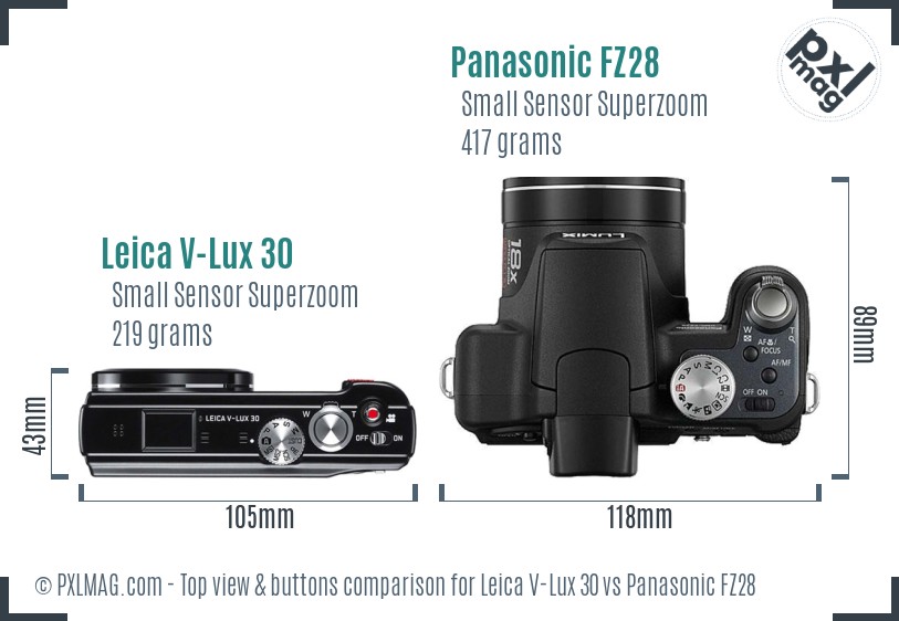 Leica V-Lux 30 vs Panasonic FZ28 top view buttons comparison