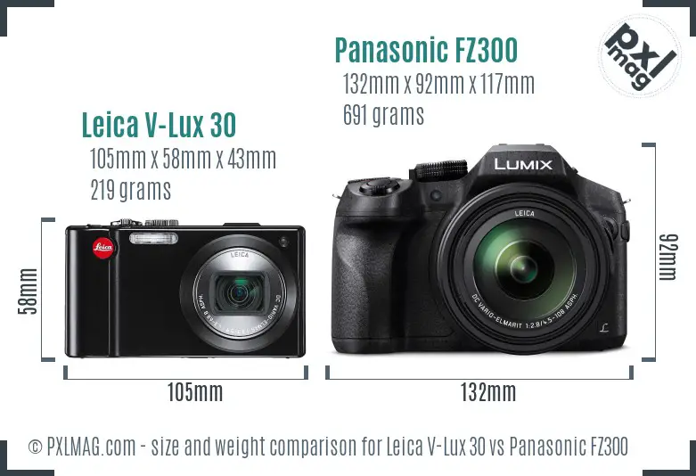 Leica V-Lux 30 vs Panasonic FZ300 size comparison Leica V-Lux 30 vs Panasonic FZ300 size comparison