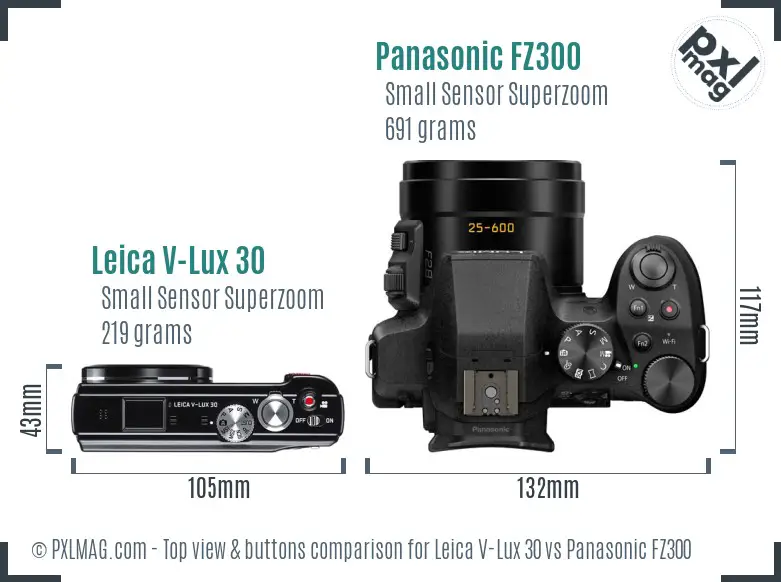 Leica V-Lux 30 vs Panasonic FZ300 top view buttons comparison Leica V-Lux 30 vs Panasonic FZ300 top view buttons comparison