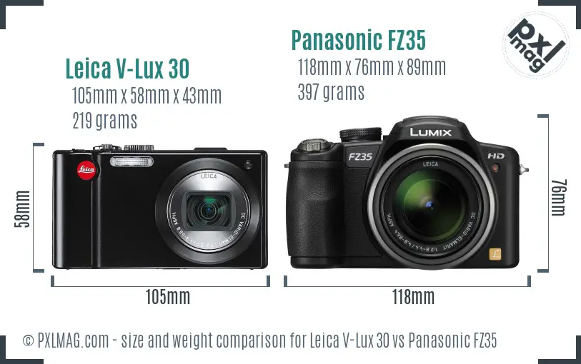 Leica V-Lux 30 vs Panasonic FZ35 size comparison