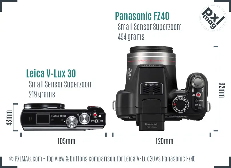 Leica V-Lux 30 vs Panasonic FZ40 top view buttons comparison