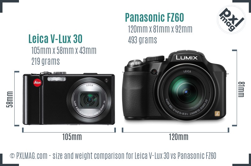 Leica V-Lux 30 vs Panasonic FZ60 size comparison Leica V-Lux 30 vs Panasonic FZ60 size comparison