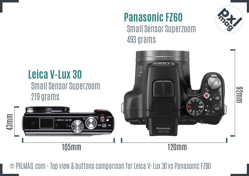 Leica V-Lux 30 vs Panasonic FZ60 top view buttons comparison