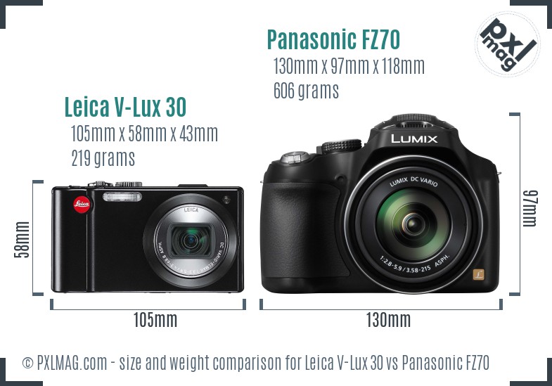 Leica V-Lux 30 vs Panasonic FZ70 size comparison