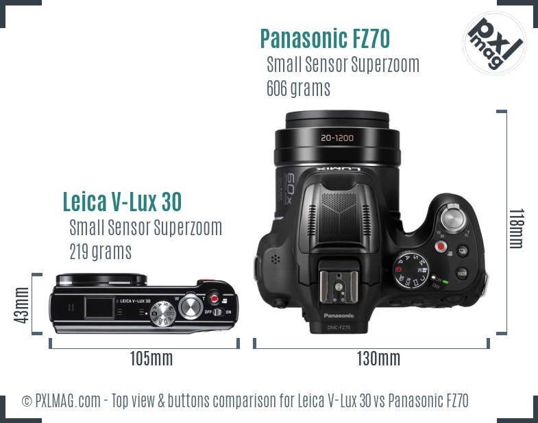 Leica V-Lux 30 vs Panasonic FZ70 top view buttons comparison