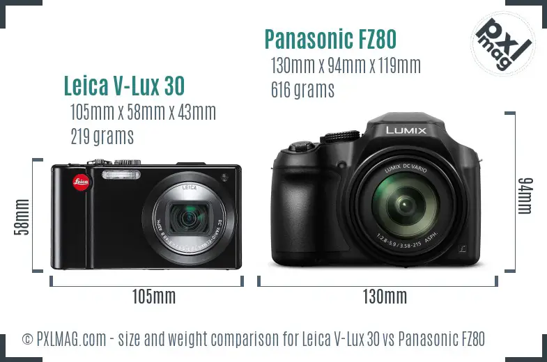 Leica V-Lux 30 vs Panasonic FZ80 size comparison