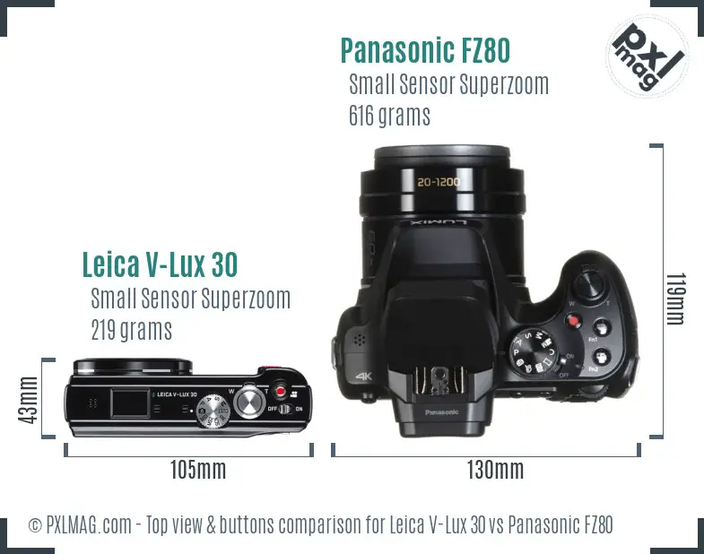 Leica V-Lux 30 vs Panasonic FZ80 top view buttons comparison