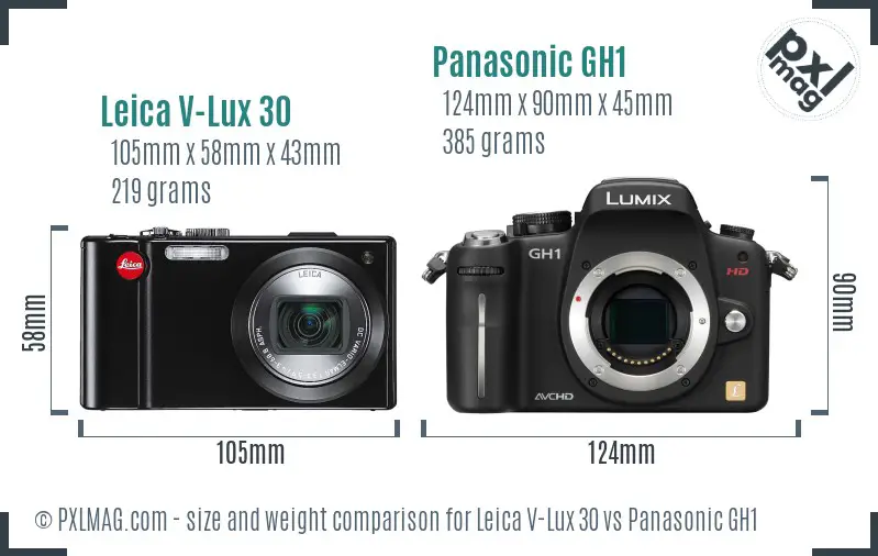 Leica V-Lux 30 vs Panasonic GH1 size comparison