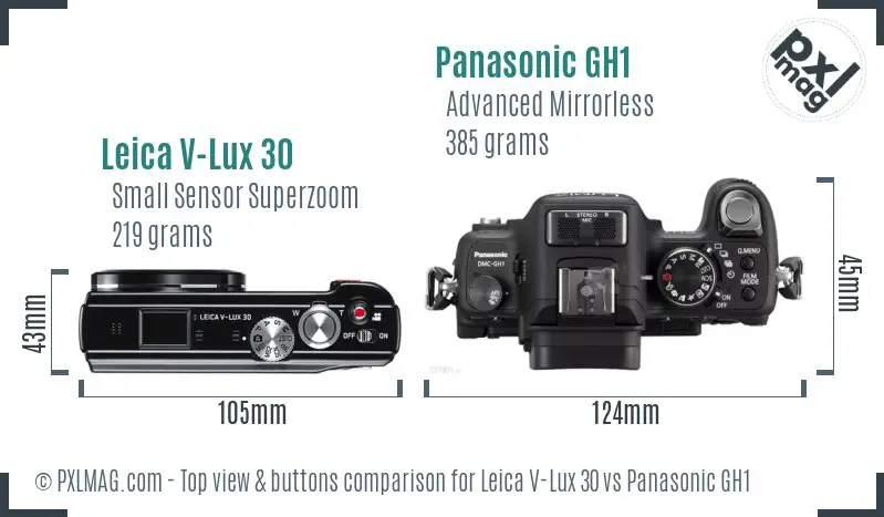 Leica V-Lux 30 vs Panasonic GH1 top view buttons comparison