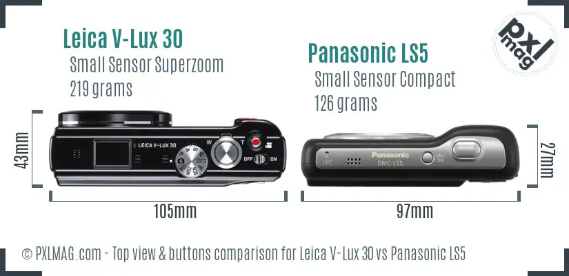Leica V-Lux 30 vs Panasonic LS5 top view buttons comparison Leica V-Lux 30 vs Panasonic LS5 top view buttons comparison