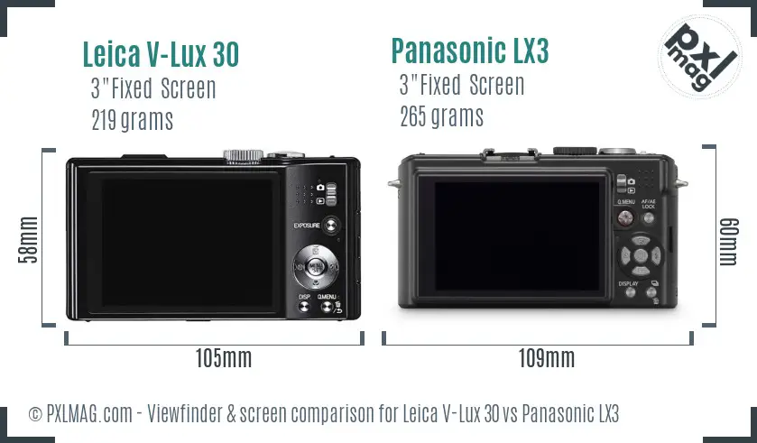 Leica V-Lux 30 vs Panasonic LX3 Screen and Viewfinder comparison