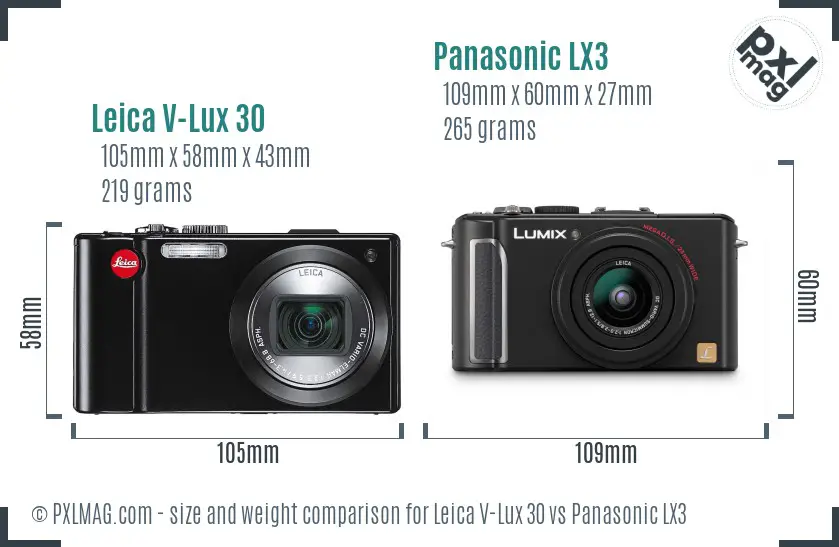 Leica V-Lux 30 vs Panasonic LX3 size comparison