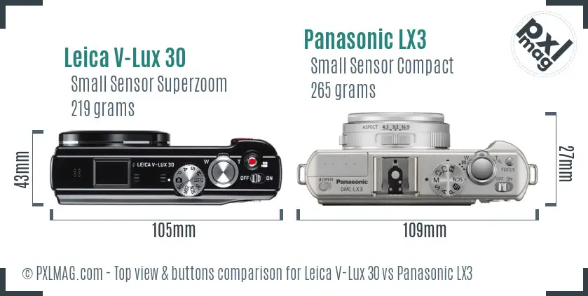 Leica V-Lux 30 vs Panasonic LX3 top view buttons comparison