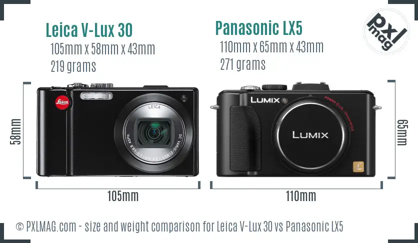 Leica V-Lux 30 vs Panasonic LX5 size comparison Leica V-Lux 30 vs Panasonic LX5 size comparison