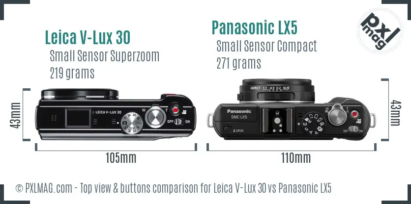 Leica V-Lux 30 vs Panasonic LX5 top view buttons comparison Leica V-Lux 30 vs Panasonic LX5 top view buttons comparison