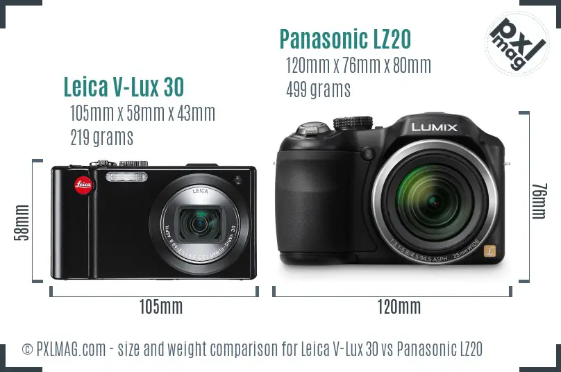 Leica V-Lux 30 vs Panasonic LZ20 size comparison