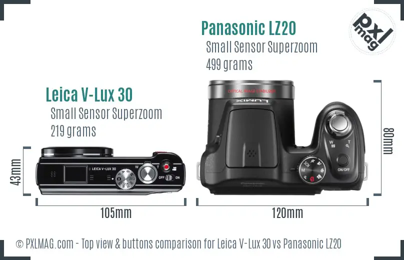 Leica V-Lux 30 vs Panasonic LZ20 top view buttons comparison