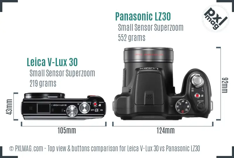 Leica V-Lux 30 vs Panasonic LZ30 top view buttons comparison