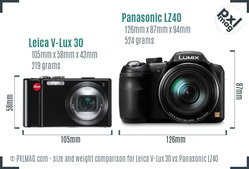 Leica V-Lux 30 vs Panasonic LZ40 size comparison