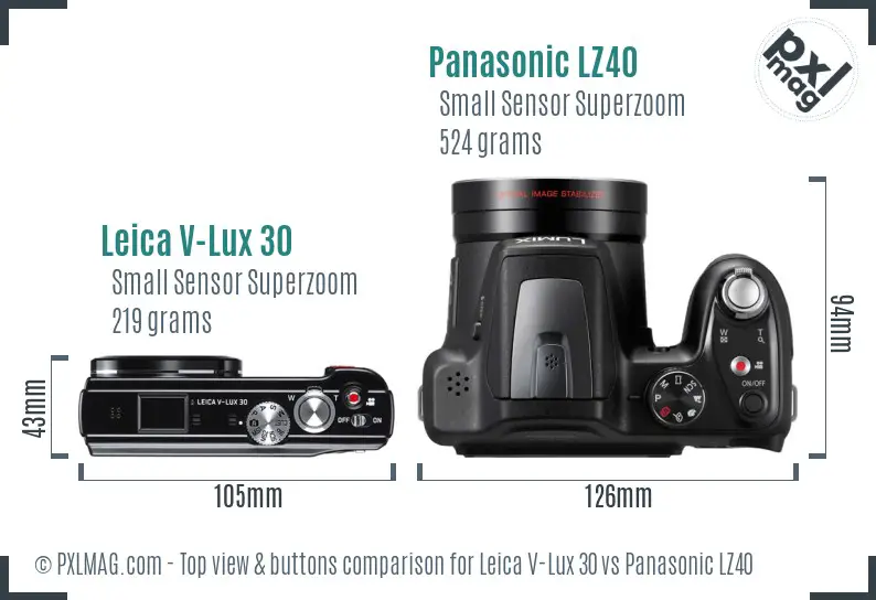 Leica V-Lux 30 vs Panasonic LZ40 top view buttons comparison