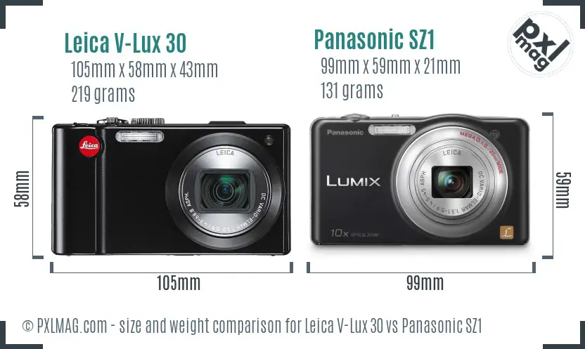 Leica V-Lux 30 vs Panasonic SZ1 size comparison