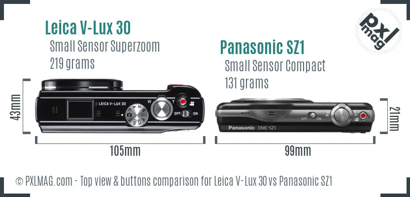 Leica V-Lux 30 vs Panasonic SZ1 top view buttons comparison