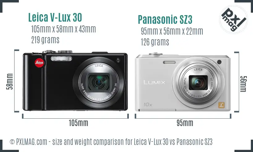 Leica V-Lux 30 vs Panasonic SZ3 size comparison