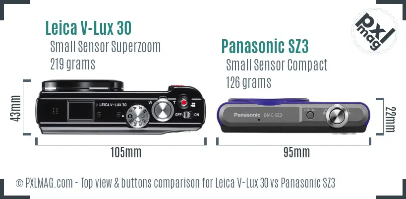 Leica V-Lux 30 vs Panasonic SZ3 top view buttons comparison