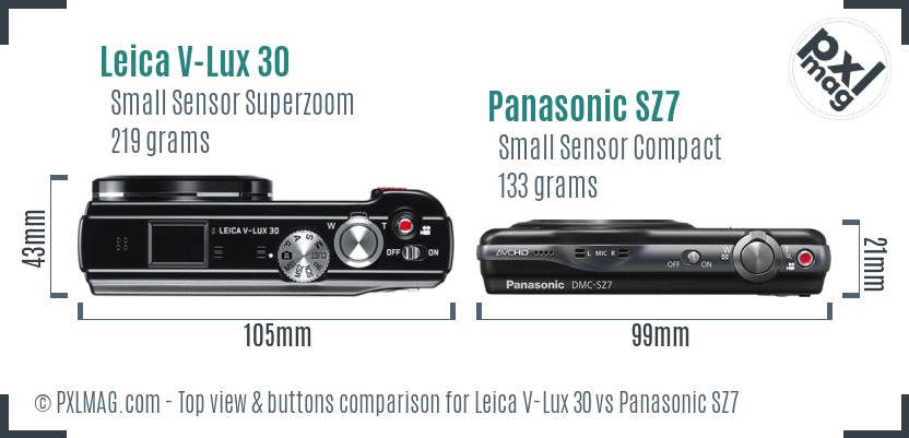 Leica V-Lux 30 vs Panasonic SZ7 top view buttons comparison