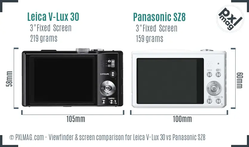 Leica V-Lux 30 vs Panasonic SZ8 Screen and Viewfinder comparison