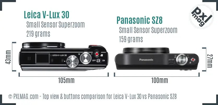 Leica V-Lux 30 vs Panasonic SZ8 top view buttons comparison