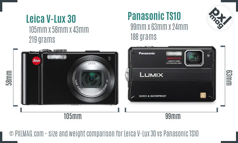 Leica V-Lux 30 vs Panasonic TS10 size comparison