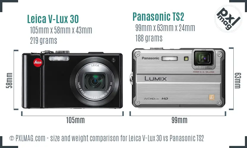 Leica V-Lux 30 vs Panasonic TS2 size comparison