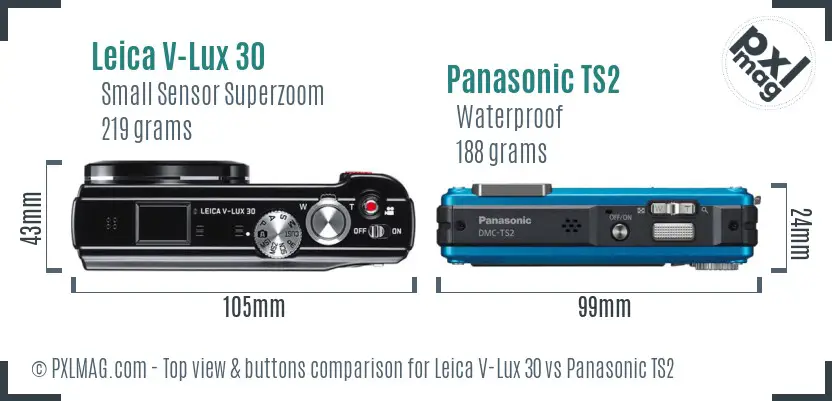 Leica V-Lux 30 vs Panasonic TS2 top view buttons comparison