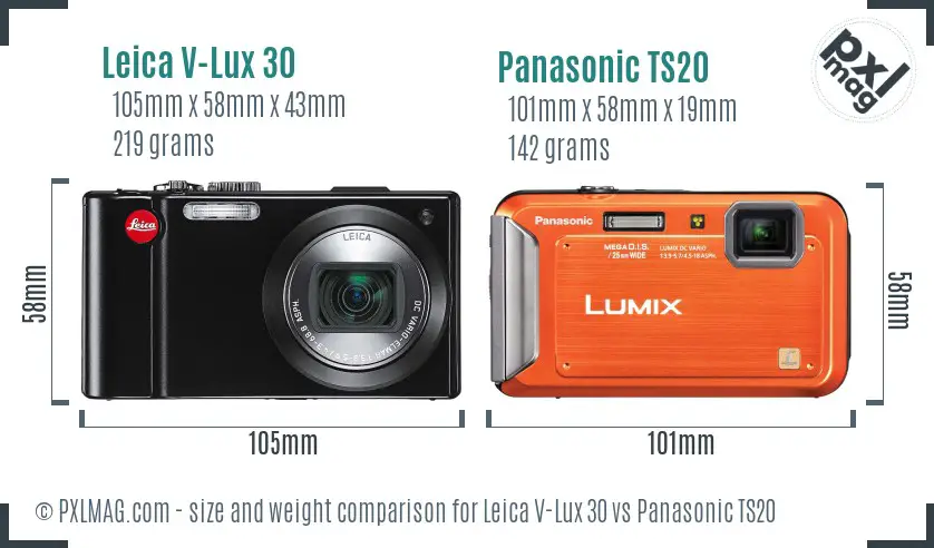 Leica V-Lux 30 vs Panasonic TS20 size comparison