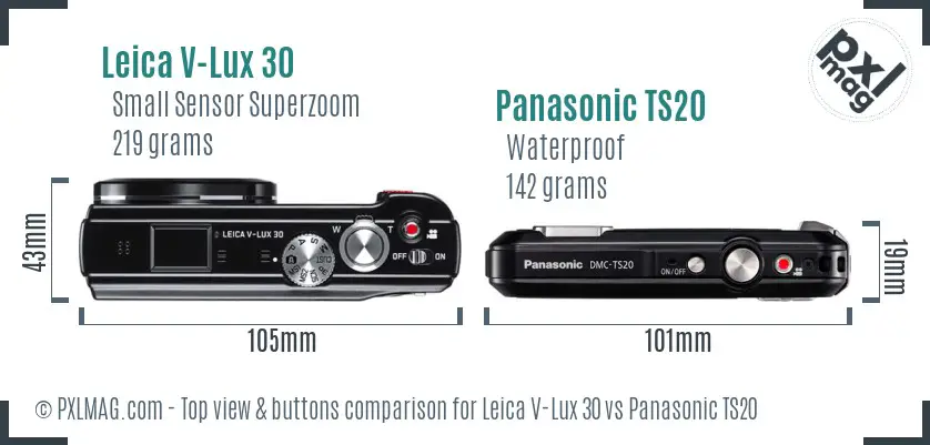 Leica V-Lux 30 vs Panasonic TS20 top view buttons comparison