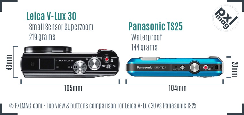 Leica V-Lux 30 vs Panasonic TS25 top view buttons comparison